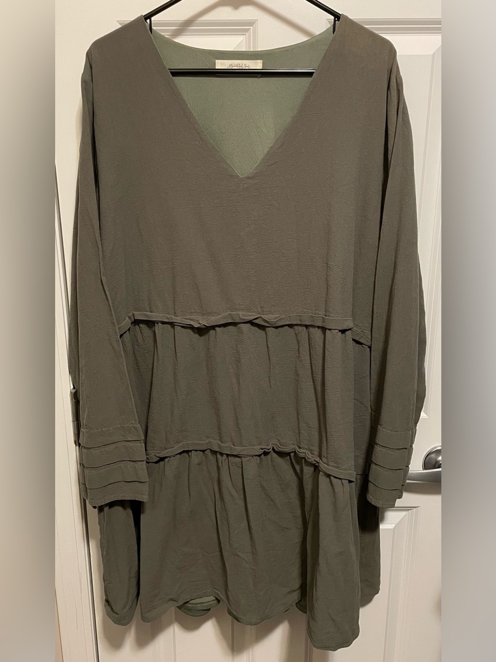A Beautiful Soul Altar'd State Olive Green Tiered V-Neck Mini Dress Size C 3X